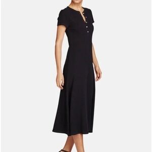 Lauren Ralph Lauren Women's 1X Black Henley Midi Dress Cotton Ribbed Short Sleev